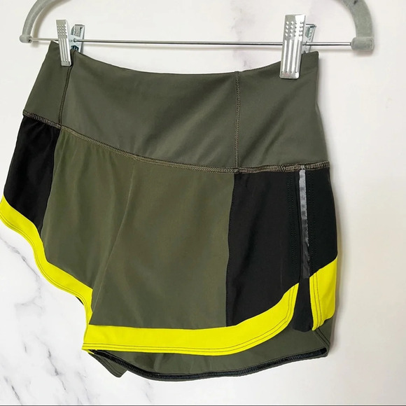 Athleta Running Free Shorts 3.5” Green Yellow Colorblock - Picture 4 of 10
